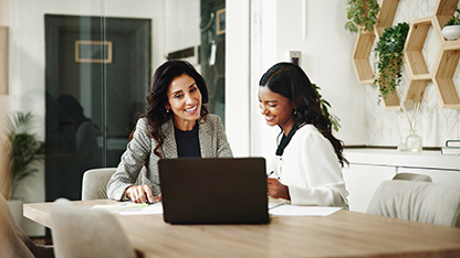 Meeting, business people with laptop in office, discussing projects