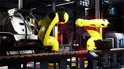 Robotic arms on assembly line